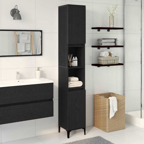 Bathroom Cabinet Black Oak 30x30x190 cm Engineered Wood vidaXL