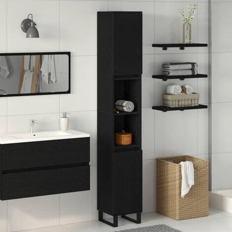 Bathroom Cabinet Black Oak 30x30x190 cm Engineered Wood vidaXL