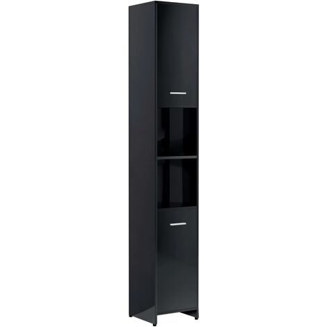 Bathroom Cabinet High Gloss Black 30x30x183.5 cm Chipboard
