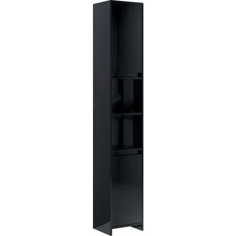 Bathroom Cabinet High Gloss Black 30x30x183.5 cm Chipboard