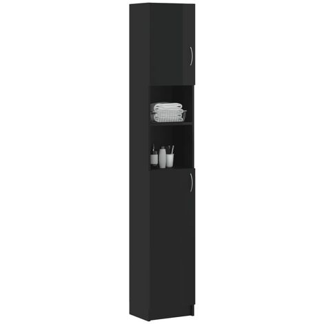 Bathroom Cabinet High Gloss Black 32x25.5x190 cm Chipboard