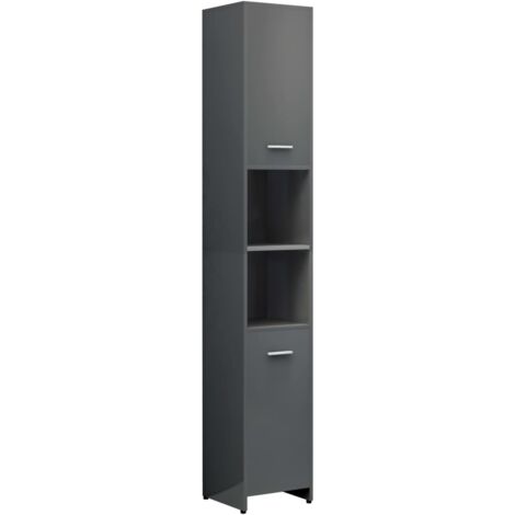 Bathroom Cabinet High Gloss Grey 30x30x183.5 cm Chipboard