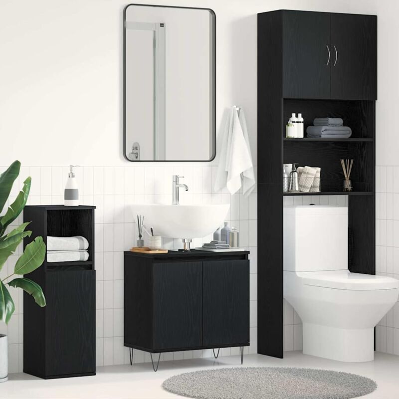 Bathroom Sink Cabinet Black Oak 58x33x60 Cm Engineered Wood Vidaxl