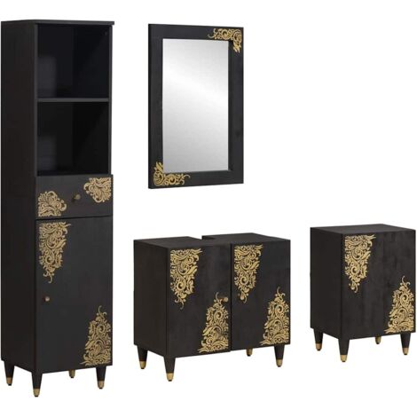 Bathroom Cabinet Set with Drawer 4 pcs Black Solid Mango Wood vidaXL