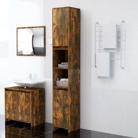 Bathroom Cabinet Smoked Oak 30x30x183.5 cm Engineered Wood vidaXL