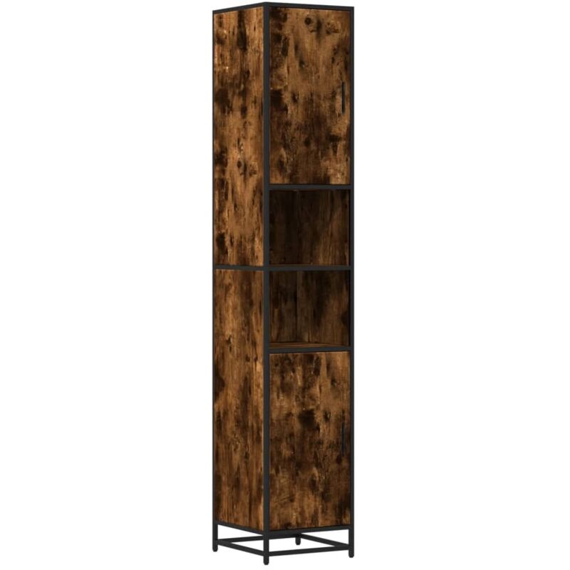 Bathroom Cabinet Smoked Oak 35x37.5x188.5 Cm Engineered Wood And Metal Vidaxl