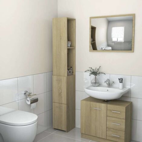 Bathroom Cabinet Sonoma Oak 25x26.5x170 cm Engineered Wood vidaXL