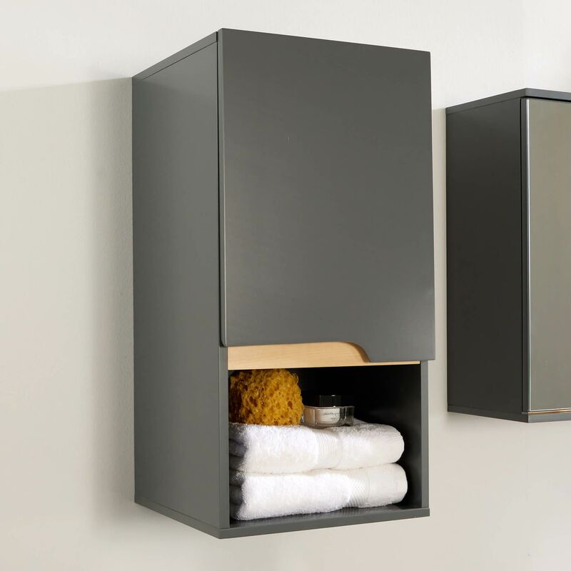 Home Source Bathroom Cabinet Wall Mounted Grey Storage Shelf Organiser Cupboard Vanity Unit