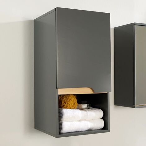 Bathroom Cabinet Wall Mounted Grey Storage Shelf Organiser Cupboard Vanity Unit