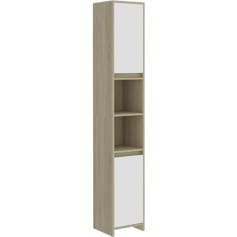 Bathroom Cabinet White and Sonoma Oak 30x30x183.5 cm Chipboard
