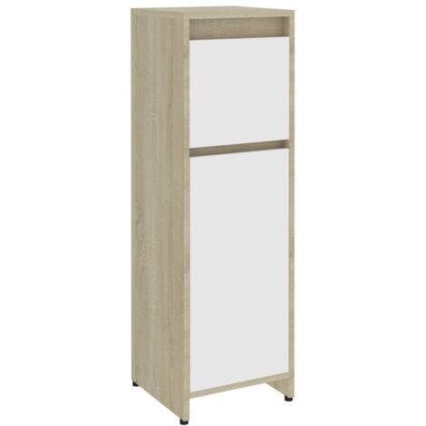 Bathroom Cabinet White and Sonoma Oak 30x30x95 cm Chipboard