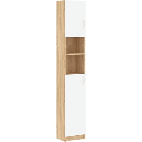 Bathroom Cabinet White and Sonoma Oak 32x25.5x190 cm Chipboard