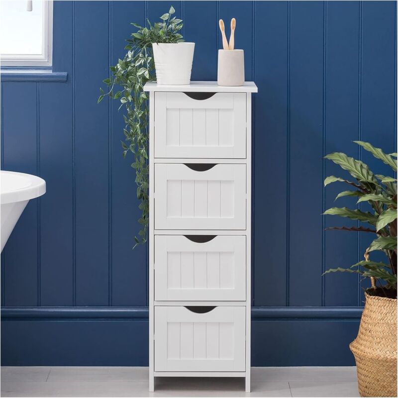 Bathroom Cabinet with 4 Drawers, Chest of Drawers, Bathroom Drawer Cabinet for living room, kitchen and hallway, 30x30x82CM, White