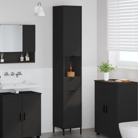 Bathroom Cabinet with Drawer with Door Black 31.5 x 33 x 190 cm vidaXL