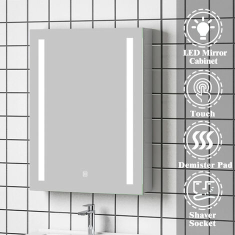 main image of "Bathroom Cabinet with mirror Led Lighted Shaver Socket Wall Hung Demister Pad"