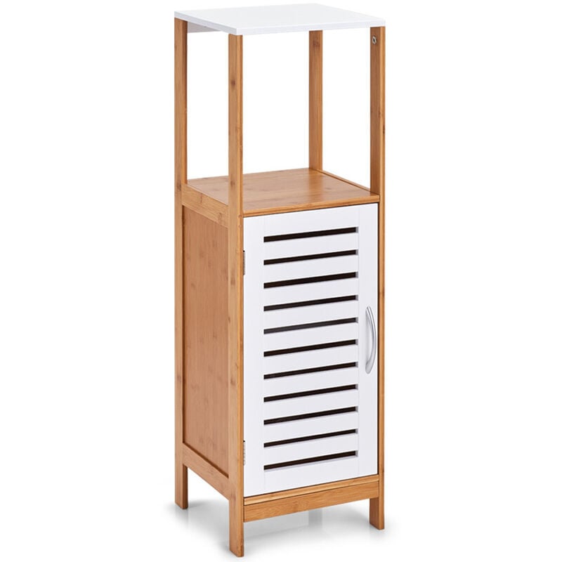 bathroom cabinet with shelve, bamboo/mdf, white