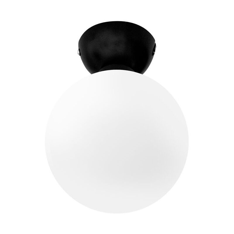 Bathroom Ceiling Light Fitting IP44 Opal Glass Globe Shade - Matt Black + led Cool White Bulb