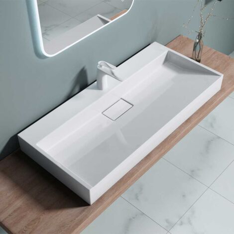 Bathroom Cloakroom 1000 x 460mm (WxD) Cast Stone Resin Bathroom Basin - Wall Hung Or Countertop basin  Sink One Tap Hole - Concealed Waste - Durovin Bathrooms