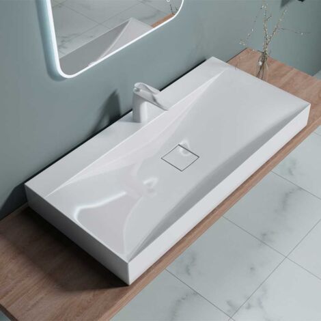 Bathroom Cloakroom 1000 x 480mm Stone Resin Bathroom Basin - Wall Hung Or Countertop Mount Bathroom Sink - Concealed Waste - Durovin Bathrooms