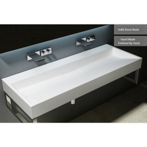 Bathroom Cloakroom 1200 x 460mm (WxD) Cast Stone Resin Bathroom Basin - Wall Hung Or Countertop basin  Sink No Tap Hole - Concealed Waste - Durovin Bathrooms