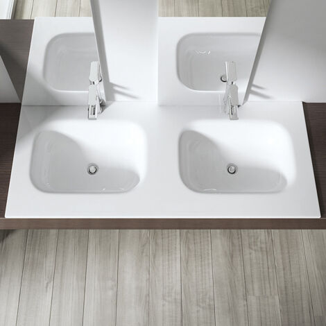 Bathroom Cloakroom 1200 x 480mm (WxD) Large Stone Resin Dual Basin - Self Rimming Drop In Double Sink - Ultra Thin Rim - Durovin Bathrooms
