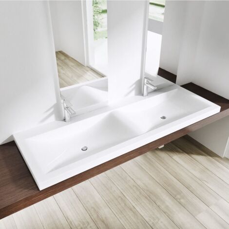 Bathroom Cloakroom 1200 x 480mm (WxD) Large Stone Resin Dual Bathroom Basin - Self Rimming Drop In Double Sink - Semi Recessed - Durovin Bathrooms