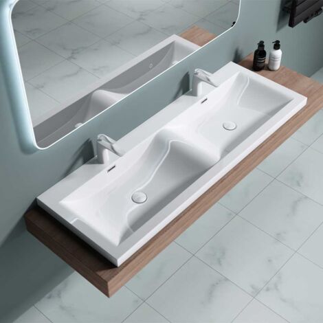 Bathroom Cloakroom 1440 x 480mm (WxD) Large Stone Resin Dual Bathroom Basin - Self Rimming Drop In Double Sink - Durovin Bathrooms