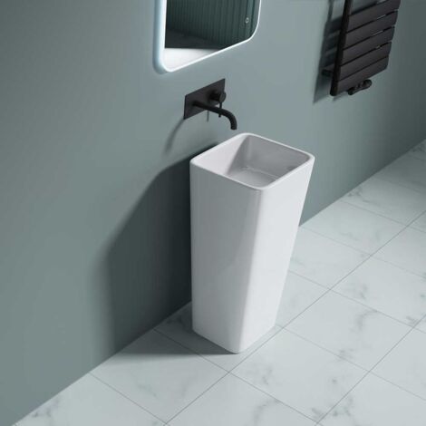 Bathroom Cloakroom 400 x 350 x 830mm (WxDxH) Stone Resin Pedestal Basin - Rectangular Freestanding Sink - Basin Only - Durovin Bathrooms