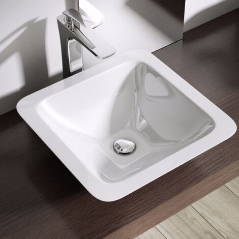 Bathroom Cloakroom 427 x 427mm Countertop Stone Resin Square Basin - Flat Rim No Tap Hole - Durovin Bathrooms