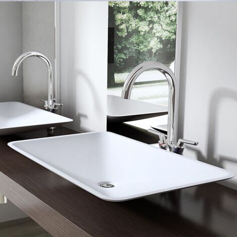 Bathroom Cloakroom 600 x 380mm Stone Resin Countertop Rectangular Basin - Thin Rim No Tap Hole - Durovin Bathrooms