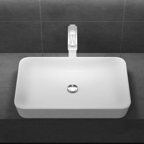 Bathroom Cloakroom 600mm x 400mm Stone Resin Bathroom Basin - Countertop Rectangular Bathroom  Sink - White Satin - Durovin Bathrooms