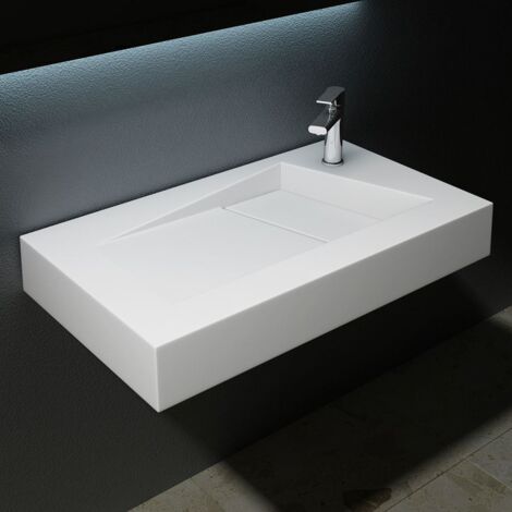 Bathroom Cloakroom 800x460mm Stone Resin Basin - Wall Hung Or Countertop Mount Rectangular Bathroom Sink - One Corner Tap Hole - Concealed Waste - Durovin Bathrooms
