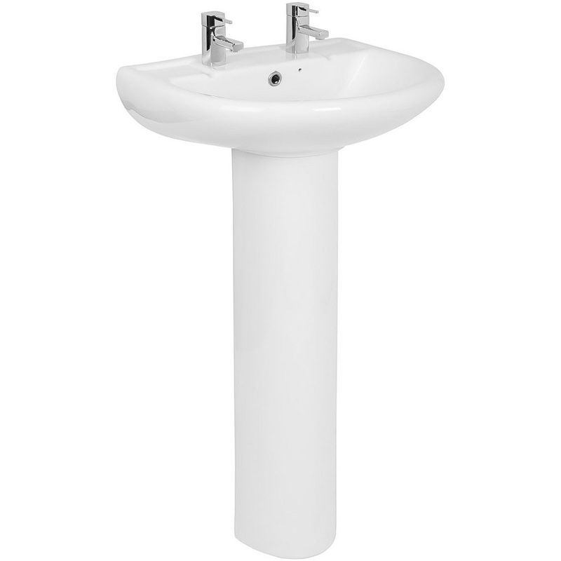 Bathroom Cloakroom Full Pedestal 550mm Basin Compact Double Tap Hole Sink