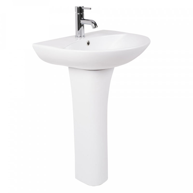 Bathroom Cloakroom Full Pedestal 550mm Basin Compact Single Tap Hole Sink