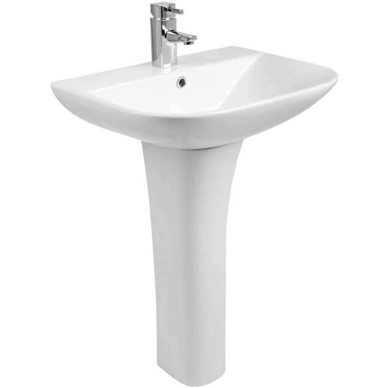 Bathroom Cloakroom Full Pedestal 560mm Basin Compact Single Tap Hole Sink Washstand