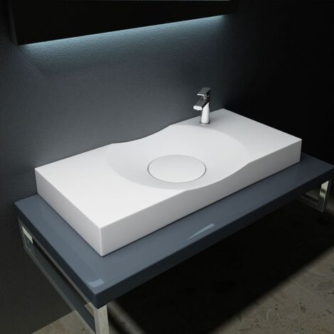 Bathroom Cloakroom Stone Resin Basin 100 x 48CM Wall Hung Or Countertop Mount Rectangular Sink Concealed Waste Durovin Bathrooms