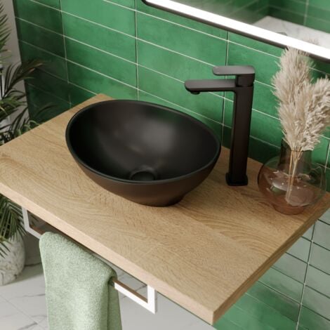 Bathroom Cloakroom Vanity Countertop Wash Basin Sink Black Gloss Modern 405x330mm Oval Curved