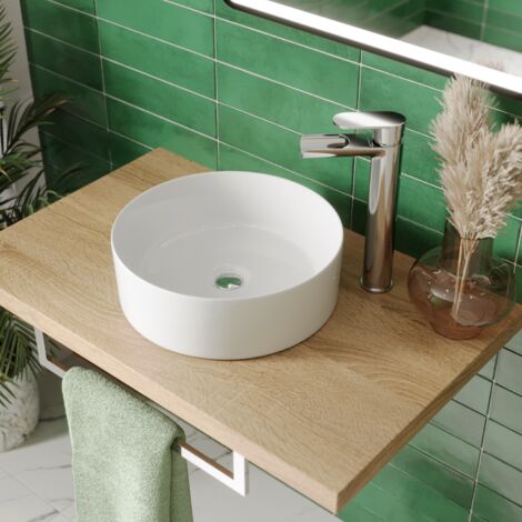 Bathroom Cloakroom Vanity Countertop Wash Basin Sink White Gloss Modern 352x352mm Round