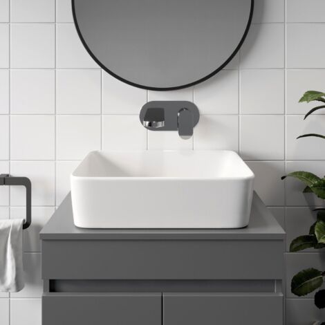 Bathroom Cloakroom Vanity Countertop Wash Basin Sink White Gloss Modern 480x370mm Rectangular