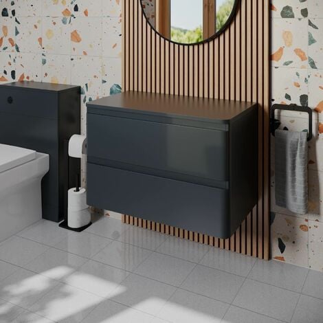 Bathroom Cloakroom Vanity Unit 800mm Wall Hung Cabinet Drawer Anthracite Grey