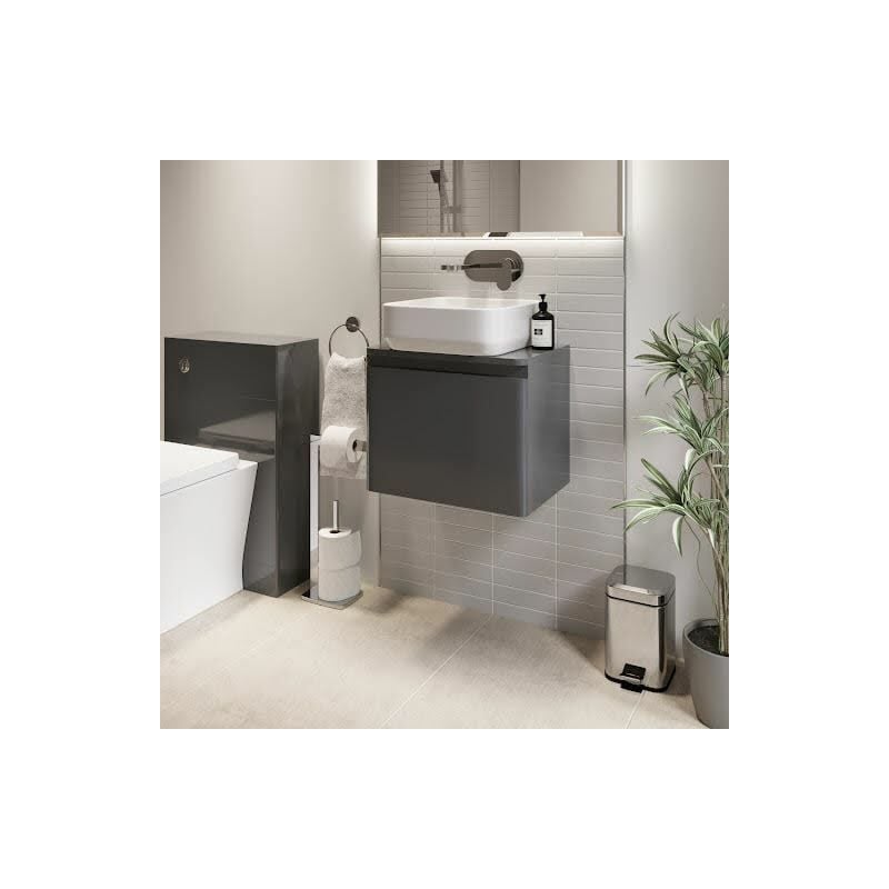 Bathroom Cloakroom Vanity Unit Wall Mounted Countertop Basin Grey Gloss 500mm