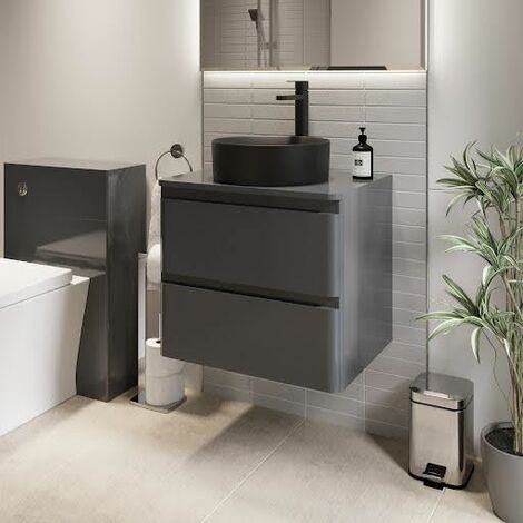 Bathroom Cloakroom Vanity Unit Wall Mounted Countertop Basin Grey Gloss 600mm