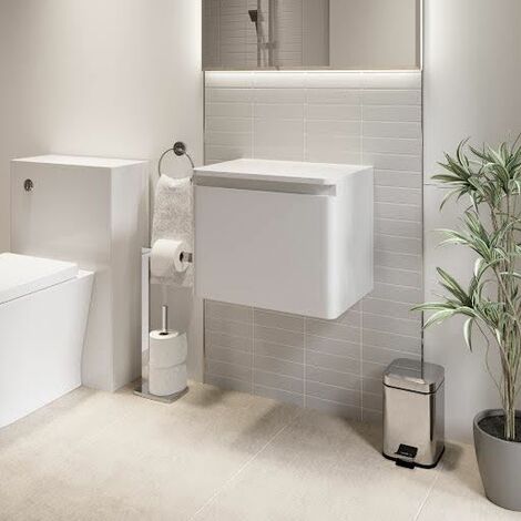 Bathroom Cloakroom Vanity Unit Wall Mounted Storage Cabinet White Gloss 500mm