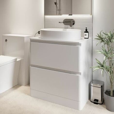 Bathroom Cloakroom Vanity Unit Wash 800mm Cabinet Drawers Storage White Gloss