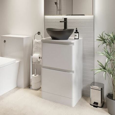Bathroom Cloakroom Vanity Unit Wash Storage Cabinet Countertop Basin White 500mm