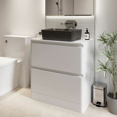 Bathroom Cloakroom Vanity Unit Wash Storage Cabinet Countertop Basin White 800mm