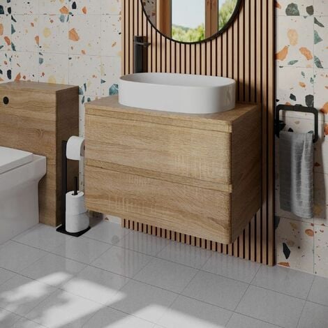 Bathroom Cloakroom Vanity Unit Wash Wall Hung Countertop Basin Wood 800mm
