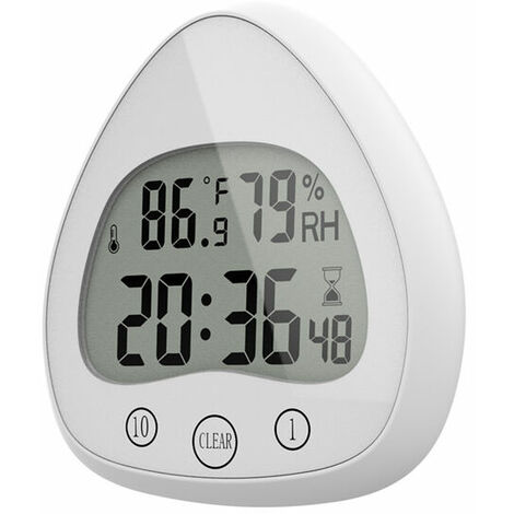 Bathroom Clock, LCD Digital Alarm with Waterproof Touch Shower Clock, Waterproof Timers Thermometer Portable LCD Display Clock with Suction Cup for Cooking, Learning White