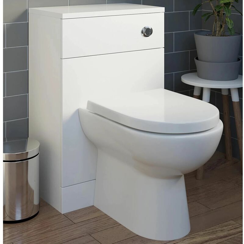bathroom concealed cistern toilet wc unit only 500 x 300mm white gloss flat pack - white