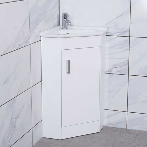 Bathroom Corner Cloakroom Vanity Sink Ceramic Basin Cabinet Storage Unit White
